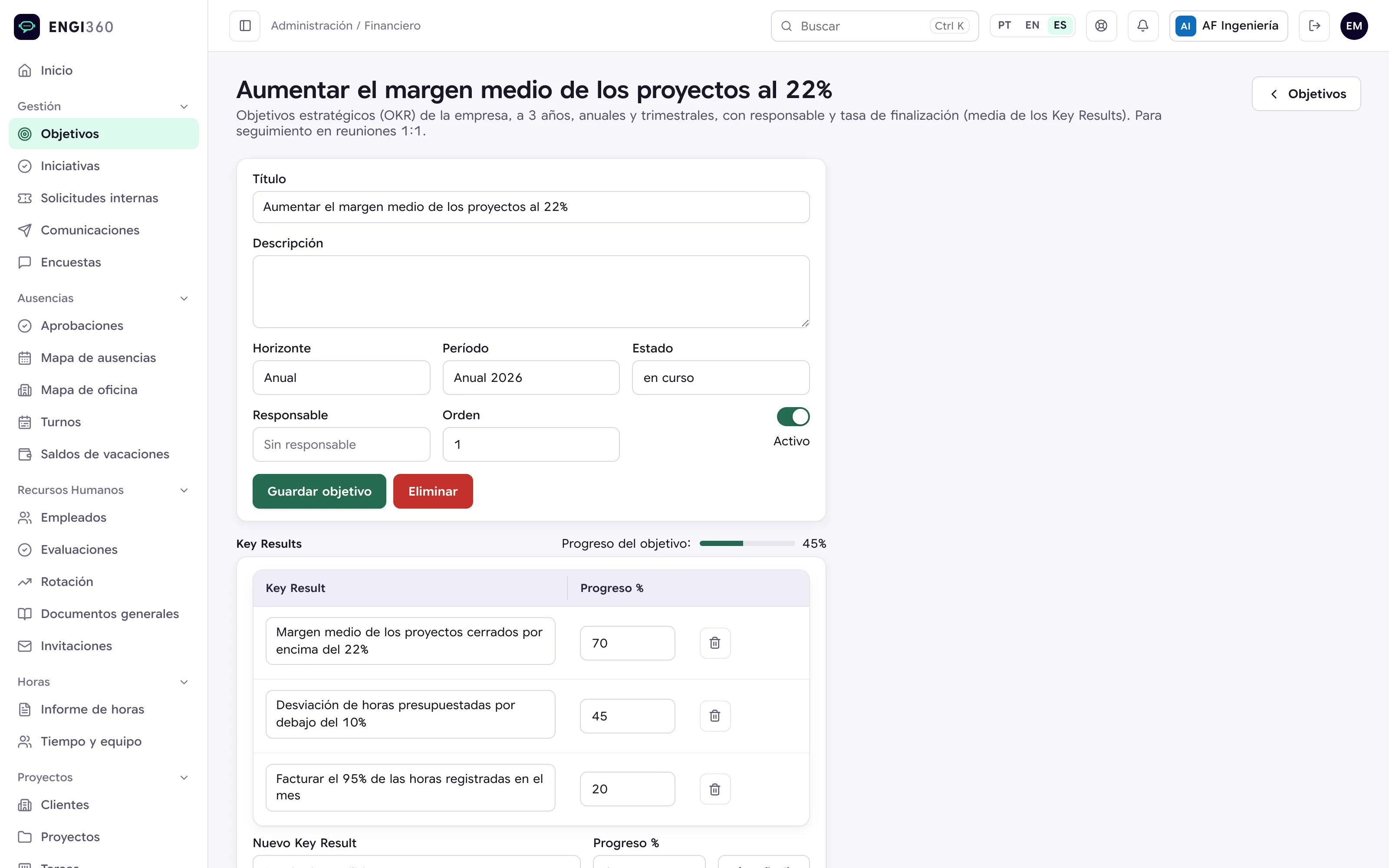 Objetivos y key results en Engi360