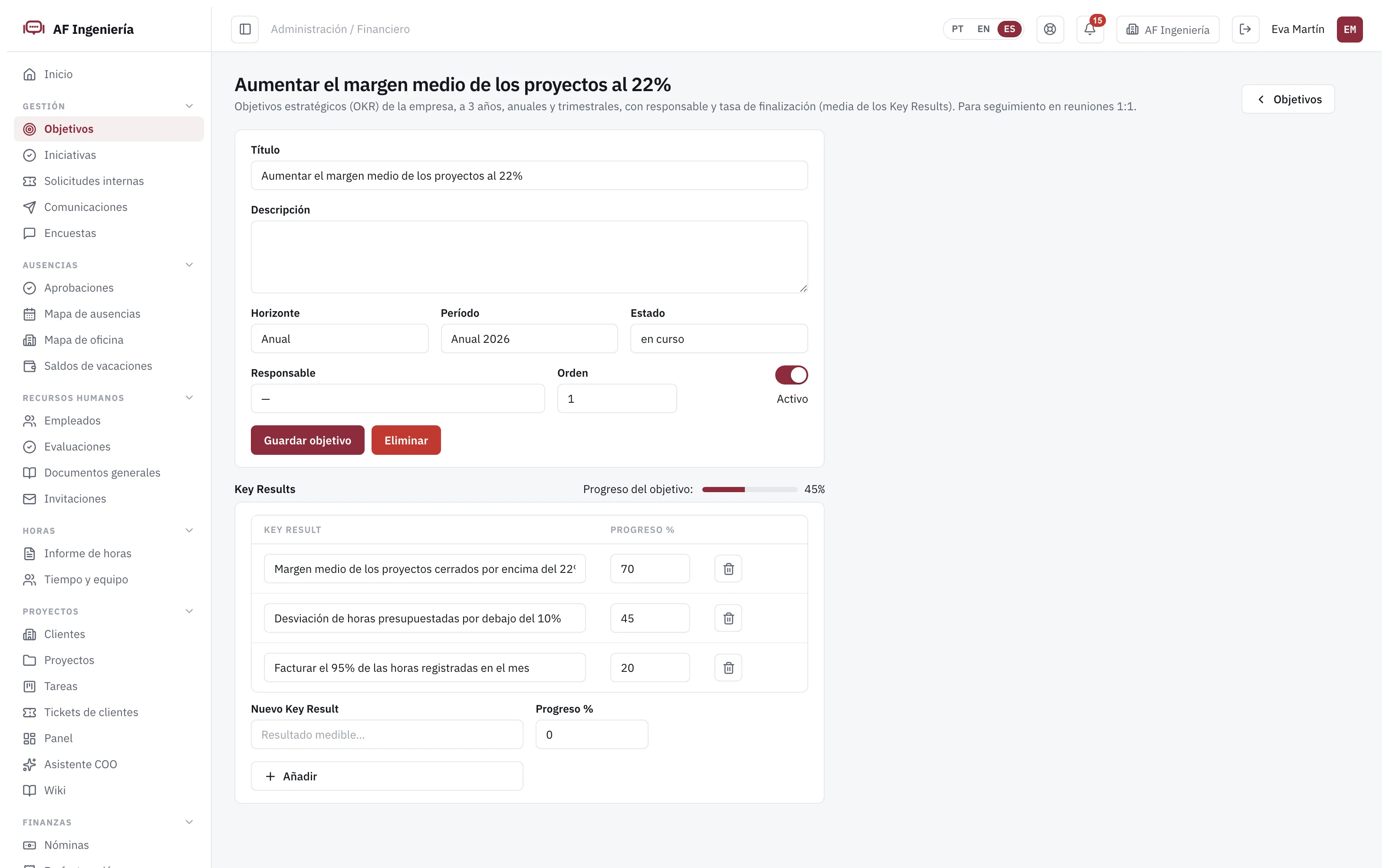Objetivos y key results en Engi360