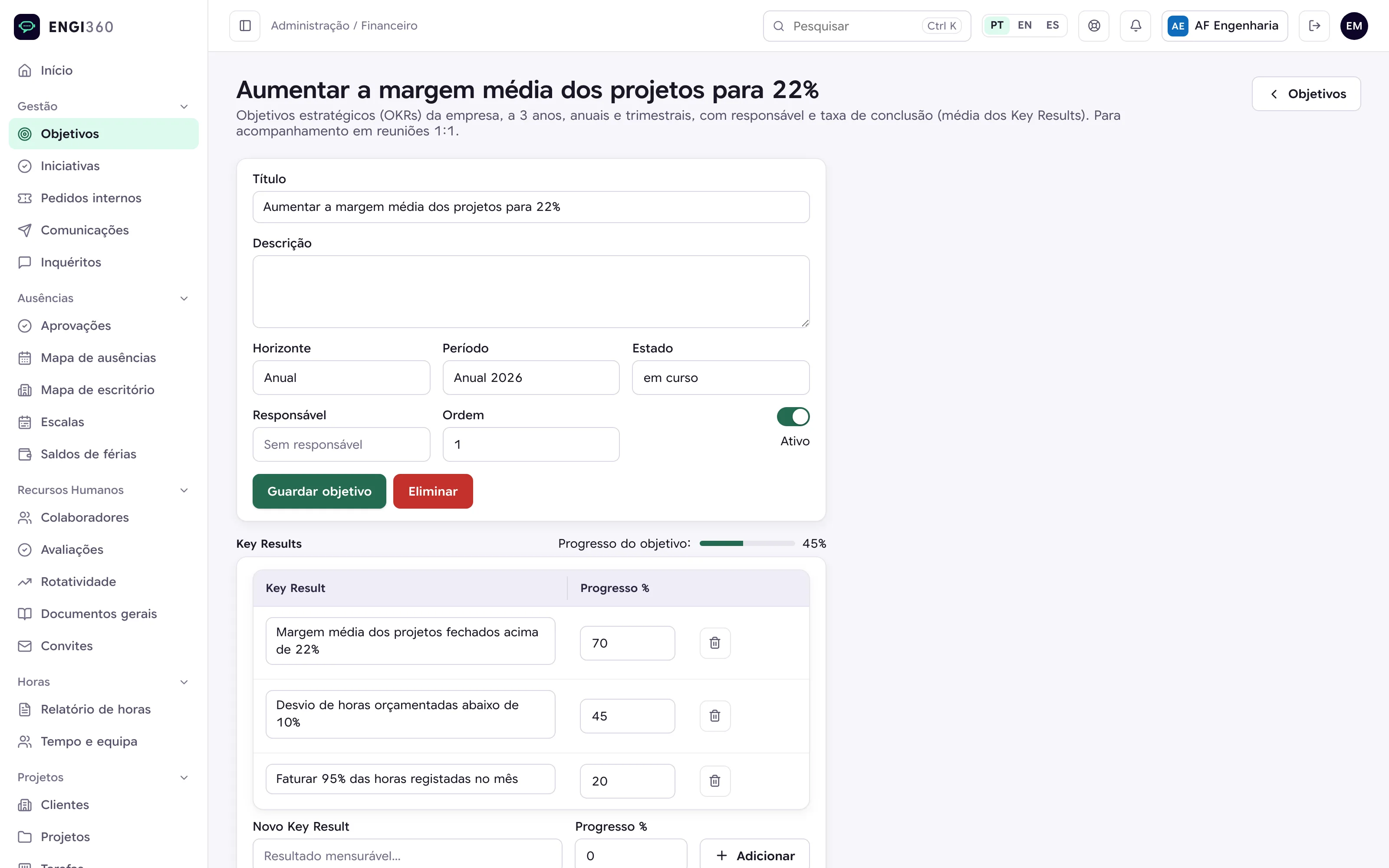Objetivos e key results no Engi360